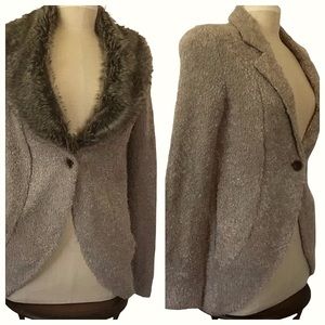 Double Zero fur-collared boucle knit cardigan